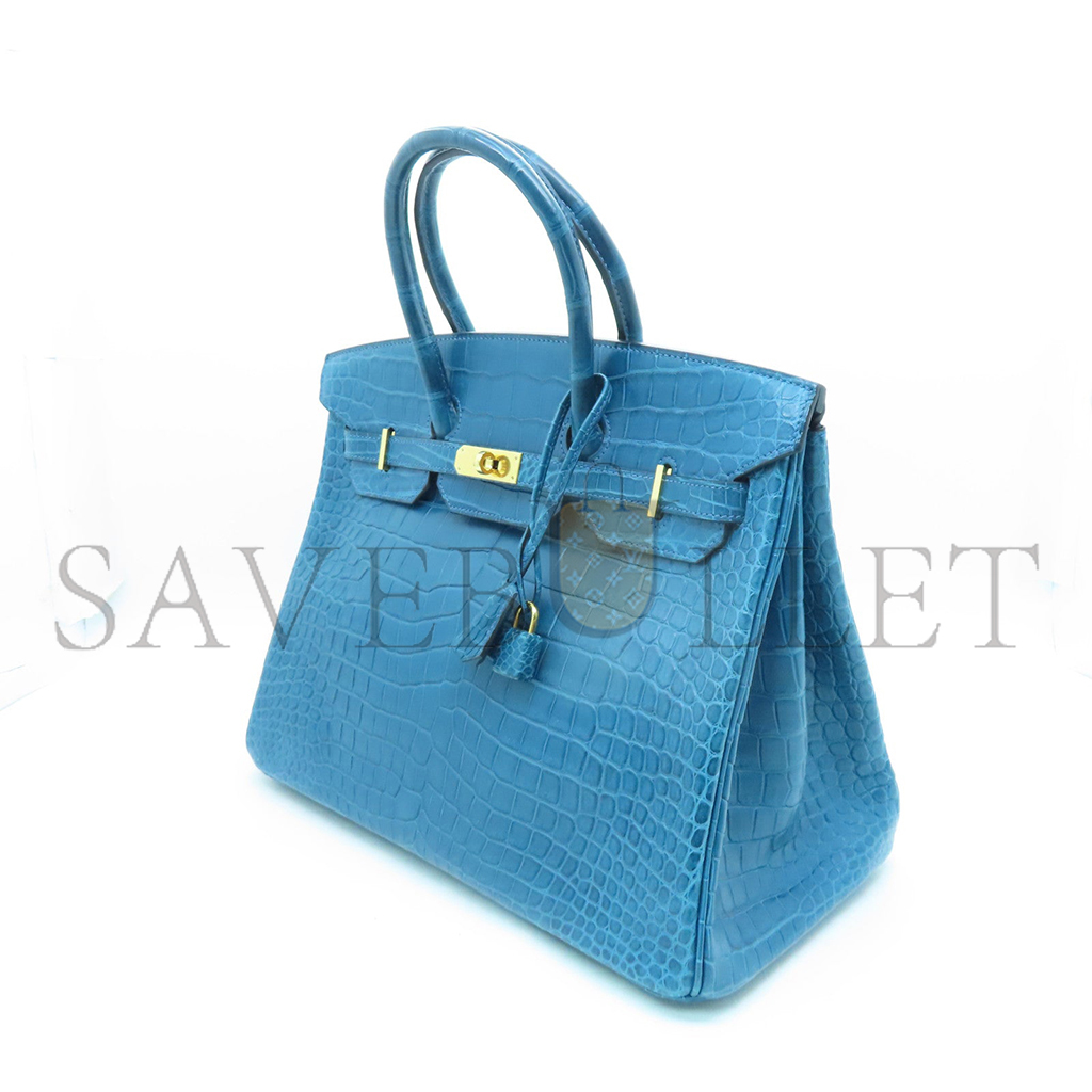 HERMÈS MASTER BIRKIN 25 CROCODILE LEATHER NILE BLUE GOLD BUCKLE H041354CK39 (25*20*13cm)